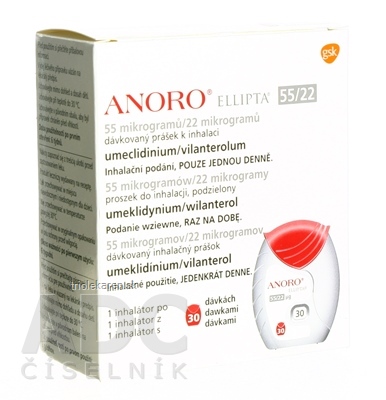 ANORO ELLIPTA 55 mikrogramov/22 mikrogramov plv ido (blis.Al) 1 inhalátor, 1x30 dávok