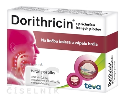 Dorithricin s príchuťou lesných plodov pastilky 0,5 mg/1,0 mg/1,5 mg 20 ks