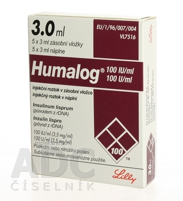 Humalog 100 U/ml, injekčný roztok v náplni sol inj (nápl.skl.) 5x3 ml