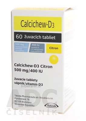 Calcichew-D3 Citron 500 mg/400 IU tbl mnd 500 mg/10 µg (fľ.HDPE) 1x60 ks