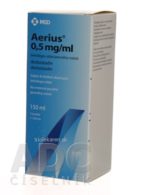 Aerius 0,5 mg/ml perorálny roztok sol por 75 mg (fľa.skl.+plast.lyžica) 1x150 ml