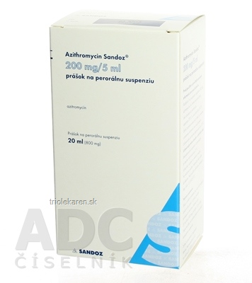 Azithromycin SANDOZ 200 mg/5 ml plu por 800 mg (fľ. HDPE, PE/PP inj. striek.) 1x20 ml