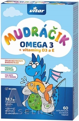 VITAR MUDRÁČIK OMEGA 3 + vitamíny D3 a E žuvacie cps s príchuťou tutti-frutti 1x60 ks