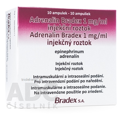 Adrenalin Bradex 1 mg/ml injekčný roztok sol inj (amp.skl.jantárová) 10x1 ml