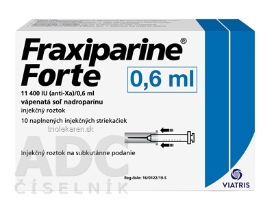 Fraxiparine Forte 11 400 IU (anti-Xa)/0,6 ml sol inj (striek.inj.skl.napl.) 10x0,6 ml