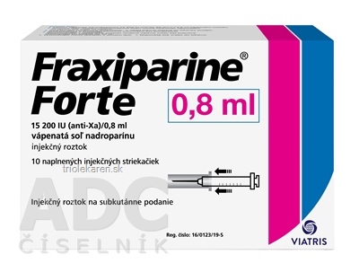 Fraxiparine Forte 15 200 IU (anti-Xa)/0,8 ml sol inj (striek.inj.skl.napl.) 10x0,8 ml