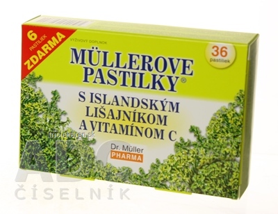 MÜLLEROVE PASTILKY S ISLAND. LIŠAJNÍKOM A VIT. C (na odkašliavanie) 30+6 zadarmo (36 ks)