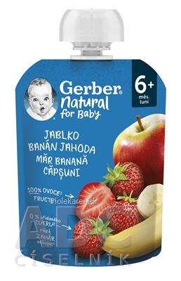 Gerber Natural Kapsička Jablko banán a jahoda ovocná desiata od ukonč. 6. mesiaca 90 g