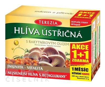 TEREZIA HLIVA USTRICOVITÁ S RAKYTNÍKOVÝM OLEJOM AKCIA 1+1, cps 60+60 zadarmo (120 ks)