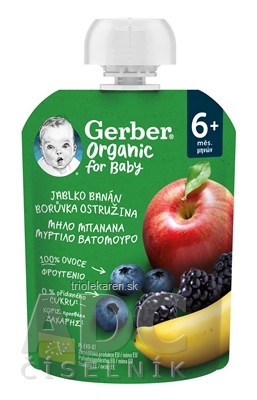 Gerber Organic Kapsička Jablko banán čučoriedka ovocná desiataod ukonč. 6. mesiaca 90 g