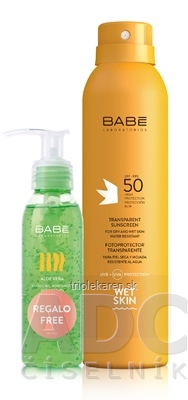 BABÉ SLNKO Opaľovací sprej + Aloe vera gél s ochranným faktorom SPF50 200 ml + 90 ml 1 set