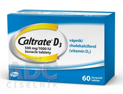 Caltrate D3 500 mg/1000 IU žuvacie tablety tbl mnd (strip laminát/Al/papier) 1x60 ks