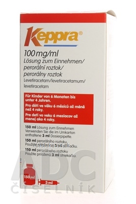 Keppra 100 mg/ml sol por (fľ.skl.+3 ml per.kal.striek.PP/PE) 1x150 ml