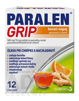 PARALEN GRIP horúci nápoj pomaranč a zázvor 500 mg/10 mg vrecúška 12 ks