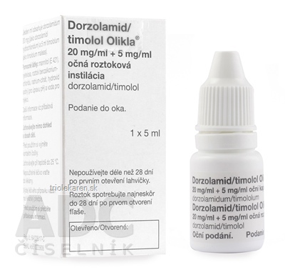 Dorzolamid/timolol Olikla 20 mg/ml+5 mg/ml int opo (fľ.PE s kvapkadlom) 1x5 ml