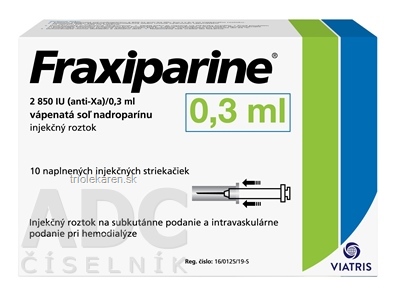 Fraxiparine 2 850 IU (anti Xa)/0,3 ml sol inj (striek.inj.skl.napl.) 10x0,3 ml