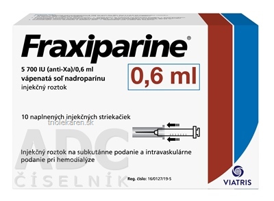 Fraxiparine 5 700 IU (anti Xa)/0,6 ml sol inj (striek.inj.skl.napl.) 10x0,6 ml