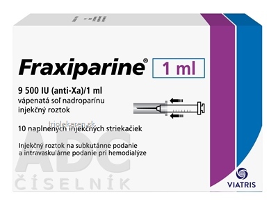 Fraxiparine 9 500 IU (anti-Xa)/1 ml sol inj (striek.inj.skl.napl.) 10x1 ml