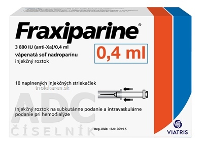 Fraxiparine 3 800 IU (anti Xa)/0,4 ml sol inj (striek.inj.skl.napl.) 10x0,4 ml