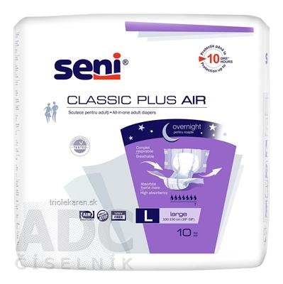 Seni CLASSIC PLUS AIR Large L plienkové nohavičky obvod 100-150 cm savosť 3100 ml 10 ks