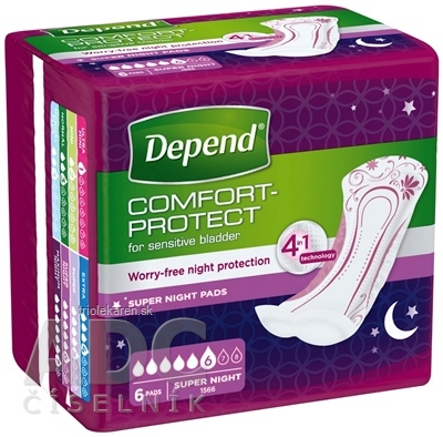 DEPEND SUPER NIGHT inkontinenčné vložky pre ženy 12 x 40 cm savosť 808 ml 6 ks