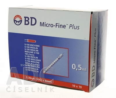 BD MICRO FINE PLUS inzulínové striekačky s ihlou U-100, 30G/0,5ml 10x10 ks (100 ks)