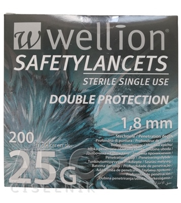 Wellion SAFETYLANCETS 25G Lanceta bezpečnostná priemer 1,8 mm sterilná jednorazová 200 ks