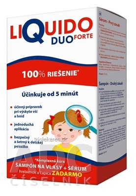 LiQuido DUO Forte šampón proti všiam 200 ml + sérum 125 ml + hrebienok a čapica 1 set