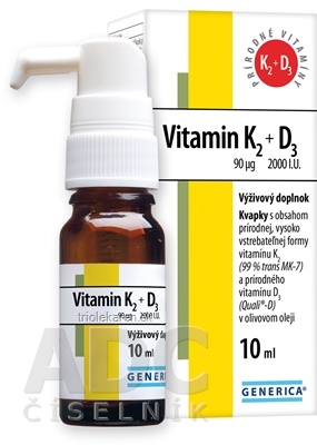 GENERICA Vitamin K2 90 µg + D3 2000 I.U. kvapky 10 ml