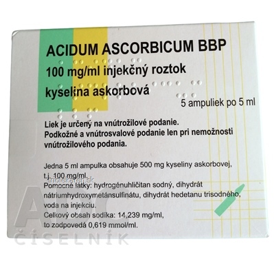 ACIDUM ASCORBICUM BBP Injekčný roztok 500 mg 5 x 5 ml