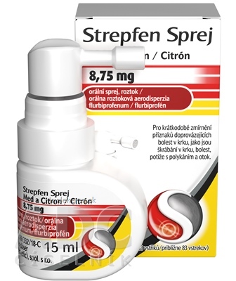 Strepfen Sprej Med a Citrón 8,75 mg Orálna roztoková aerodisperzia 15 ml