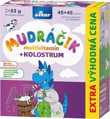 VITAR MUDRÁČIK multivitamín + KOLOSTRUM tablety zmes 3 príchutí 2 x 45 ks