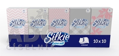 Silkie Extra soft Hygienické vreckovky 3-vrstvové papierové 10 x 10 ks