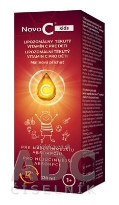 Novo C kids LIPOZOMÁLNY TEKUTÝ VITAMÍN C PRE DETI sirup, malinová príchuť, 1x120 ml