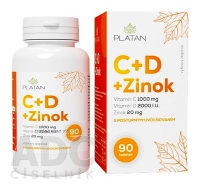 PLATAN Vitamín C + D + Zinok tbl s postupným uvoľňovaním 1x90 ks