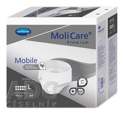 Molicare Premium Mobile 10 kvapiek L nohavičky inkontinenčné plienkové, sivé, 100-150 cm,