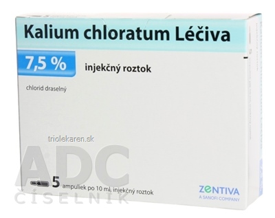 Kalium chloratum Léčiva 7,5 % sol inj 750 mg (amp.skl.) 5x10 ml