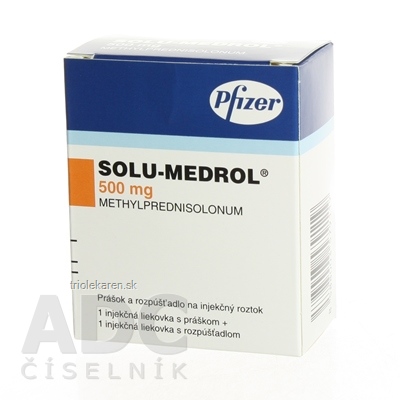 SOLU-MEDROL 500 mg Prášok a rozpúšťadlo na injekčný roztok 500 mg + 7,8 ml solv. 1 set