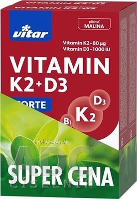 VITAR VITAMIN K2 + D3 FORTE DUOPACK tablety príchuť malina 2 x 60 ks 1 set