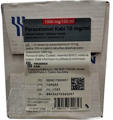 Paracetamol Kabi 10 mg/ml sol inf (liek.inj.skl.) 10x100 ml