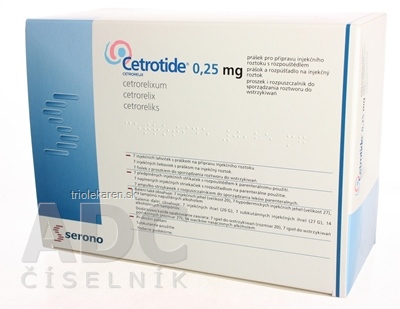 Cetrotide 0,25 mg Prášok a rozpúšťadlo na injekčný roztok 7 x 0,25 mg + 1 ml solv.