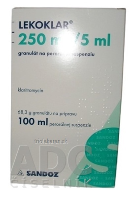 LEKOKLAR 250 mg/5 ml Granulát na perorálnu suspenziu 68,3 g gran./57,0 ml vody 100 ml