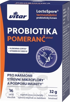 VITAR PROBIOTIKA + vláknina + vitamíny C a D3 prášok vo vrecúškach príchuť pomaranč 16 ks