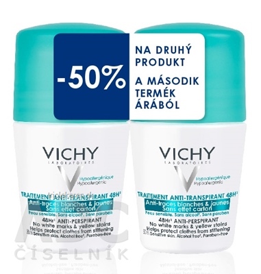 VICHY DEO ROLL-ON 48H Anti-traces antiperspirant 2x50 ml