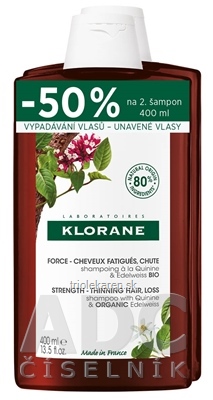 KLORANE SHAMPOOING A LA QUININE & EDELWEISS DUO posilňujúci šampón 2 x 400 ml 1 set