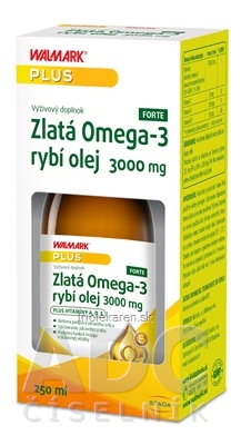 WALMARK Zlatá Omega-3 rybí olej 3000 mg s vitamínom A D a E 250 ml