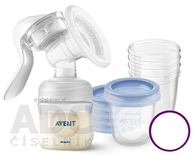 AVENT ODSÁVAČKA MLIEKA manuálna odsávačka 1 ks + poháriky 180 ml 5 ks 1 set