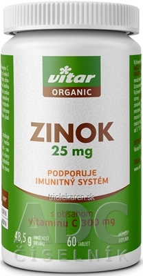 VITAR ORGANIC Zinok 25 mg tbl s obsahom vitamínu C 1x60 ks