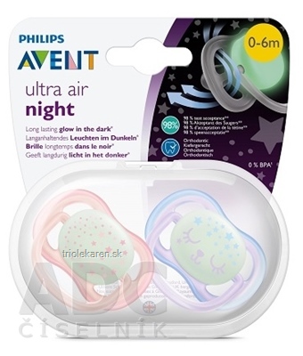 AVENT CUMLÍK 0-6M Ultra air nočný dievča na utišovanie, silikón 1x2 ks