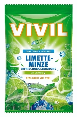 VIVIL BONBONS LIMETTE-MINZE drops s príchuťou limetka a pep. s vitamínom C bez cukru 60 g